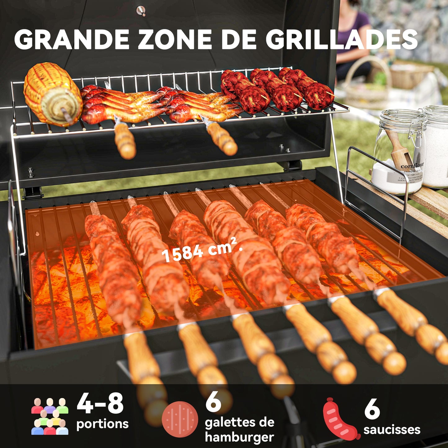 Houtskoolbarbecue – BBQ – Barbecue – Smoker – Grill – Verstelbaar Kolenrooster – Ingebouwd Thermometer – Compact Met Wielen – Met Deksel