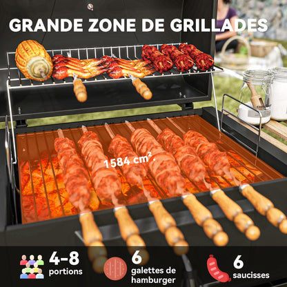 Houtskoolbarbecue – BBQ – Barbecue – Smoker – Grill – Verstelbaar Kolenrooster – Ingebouwd Thermometer – Compact Met Wielen – Met Deksel