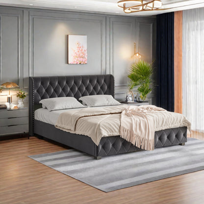 Bed – Tweepersoonsbed – Gestoffeerd Bed – Opbergbed – Boxspring – Fluwelen Bekleding – Hydraulische Opbergruimte – 180x200 cm