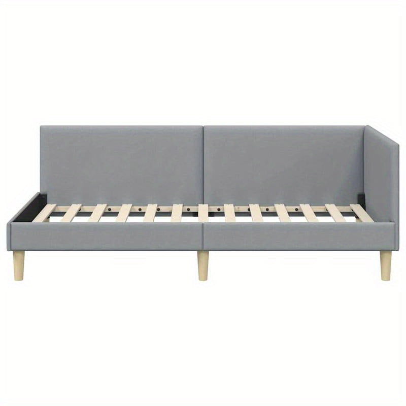 Hoekbankbed – Slaapbank – Bedbank – Loungesofa – Bedbank Hoek – Lichtgrijs – Massief Hout & Metaal – 90x190 cm – Ruimtebesparend & Eenvoudig in Elkaar Te Zetten