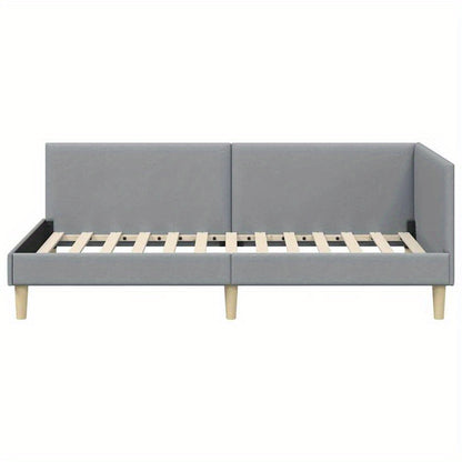 Hoekbankbed – Slaapbank – Bedbank – Loungesofa – Bedbank Hoek – Lichtgrijs – Massief Hout & Metaal – 90x190 cm – Ruimtebesparend & Eenvoudig in Elkaar Te Zetten