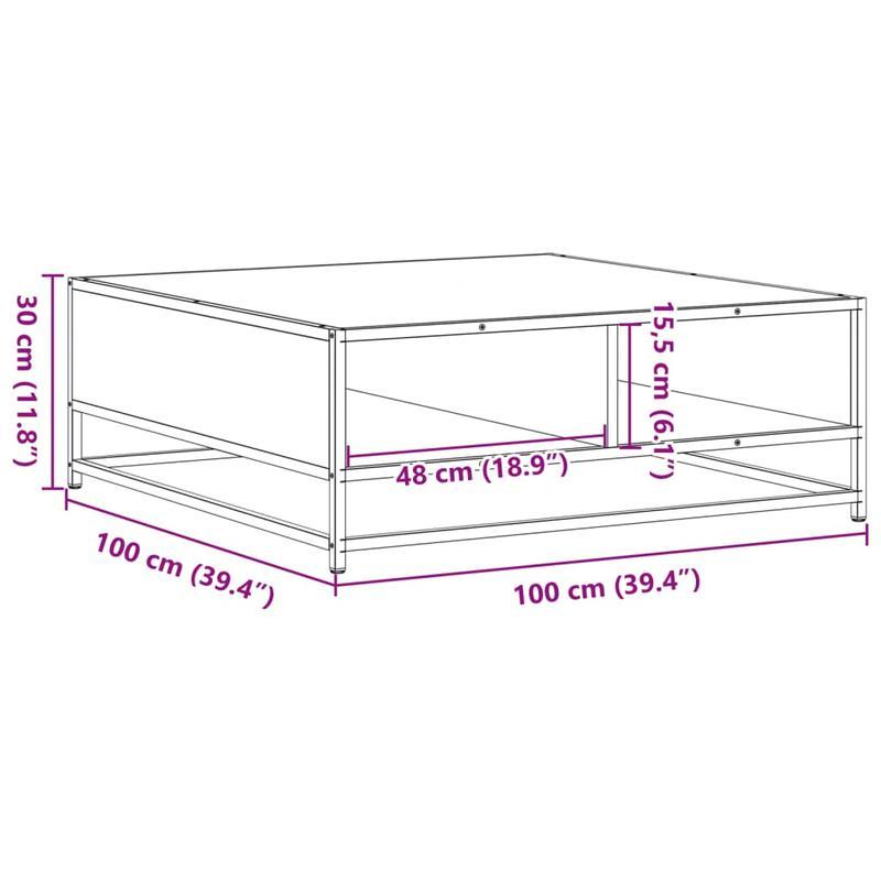 Salontafel – Koffietafel – Bijzettafel – Receptietafel – Woonkamertafel – Gerookt Eikenhout – Metaal – 100x100x30 cm – Stevig & Duurzaam