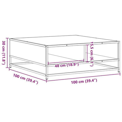 Salontafel – Koffietafel – Bijzettafel – Receptietafel – Woonkamertafel – Gerookt Eikenhout – Metaal – 100x100x30 cm – Stevig & Duurzaam