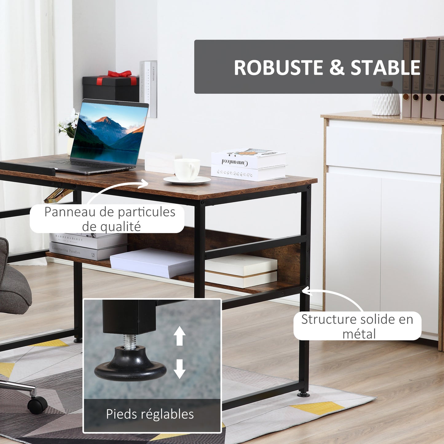 Industriële Bureautafel – Bureau – Werktafel – Computerbureau – Tekentafel – Rustiek Bruin – Kantelbaar Werkblad – Handige Opbergruimte