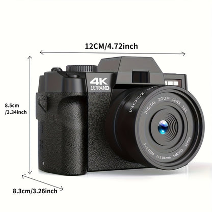 4K Camera – Vlogcamera – Compacte Fotocamera – Digitale Camera – Reiscamera – 48MP Beeldkwaliteit – 180° Kantelbaar OLED Scherm – 16x Digitale Zoom – 2 Batterijen & 32GB SD-Kaart