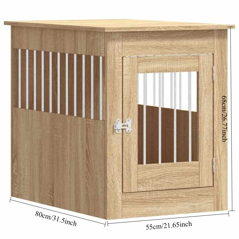 Hondenbench – Hondenkooi – Hondenhuis – Hondenbox – Hondenrek – Houten Sonoma Eiken – Stevige Massief Hout Constructie – Met Slot & Bijzettafel Capaciteit 40 kg