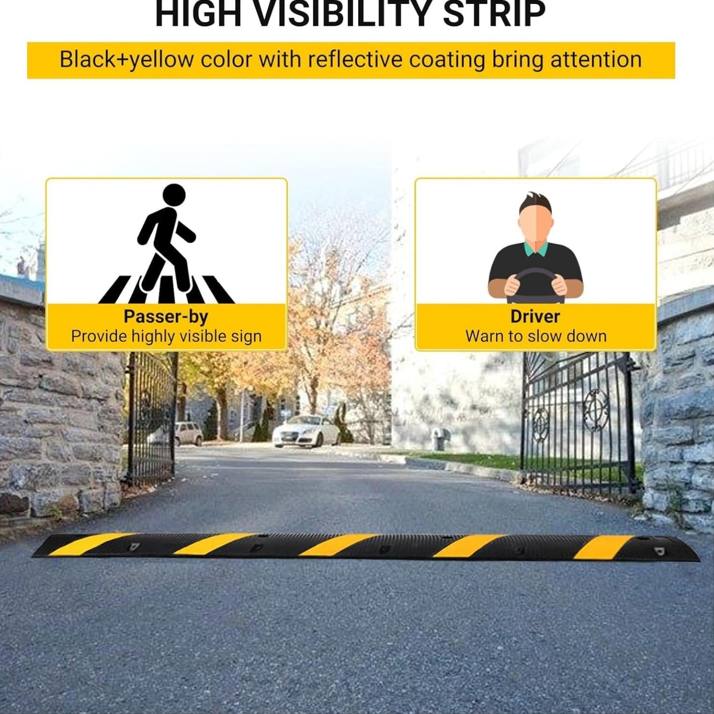 HAUSPROFI 29937.1 KG Heavy-Duty Rubber Speed Bump - Durable ABS Plastic Road Hump for Parking Lots, Schools, Warehouses & Hotels, Yellow & Black Design with Mounting Screws Included, Road Safety Enhancement, School Zone Marki