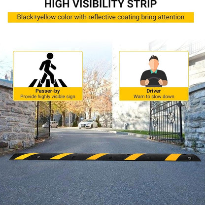 HAUSPROFI 29937.1 KG Heavy-Duty Rubber Speed Bump - Durable ABS Plastic Road Hump for Parking Lots, Schools, Warehouses & Hotels, Yellow & Black Design with Mounting Screws Included, Road Safety Enhancement, School Zone Marki