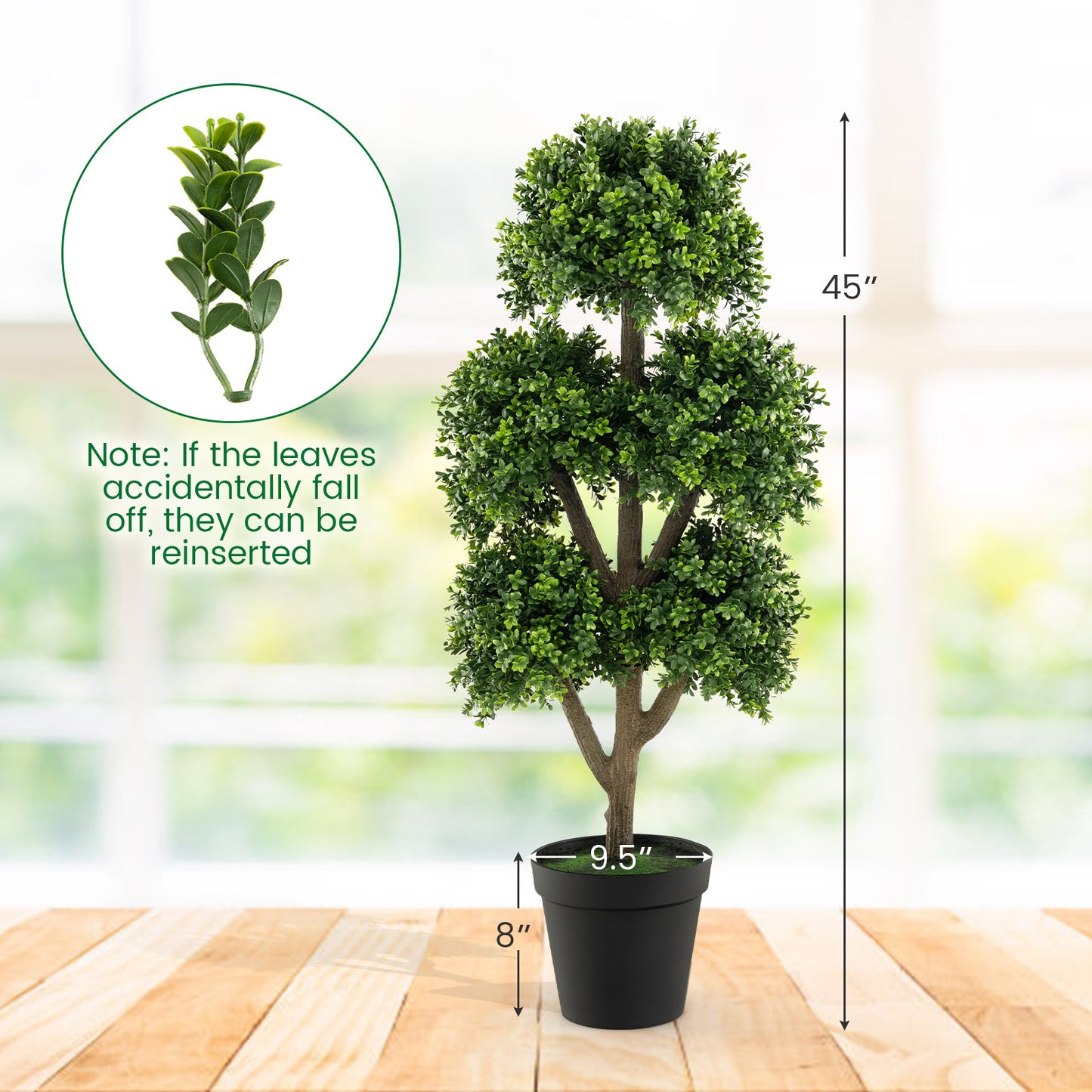 Kunstbuxus bol – Kunstplant – Buxusbol – Sierplant – Kunstboom – Onderhoudsvrij – 114 cm Hoog – Realistische PE Bladeren – Cementgevulde Stabiele Pot