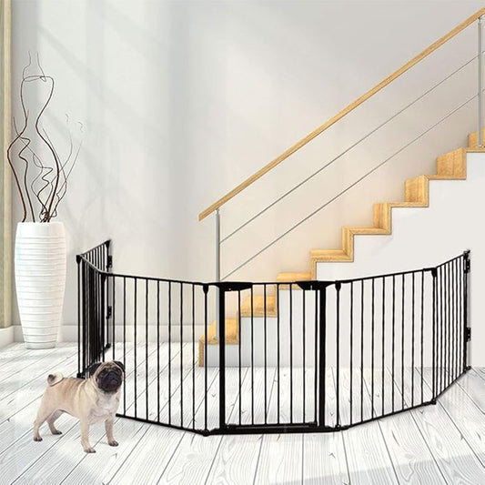 Huisdierhek – Dierenren – Hondenhek – Speelren – Veiligheidshek – 74 cm Hoog – 8 Panelen Met Deur & Wandmontage – Metaal & Duurzaam