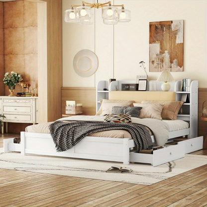Hoofdbord Bed – Bedpaneel – Bedframe – Opbergbed – Bedombouw – 180x200cm – Vier Laden – Meerdere Opbergvakken – Wit – Opvouwbaar
