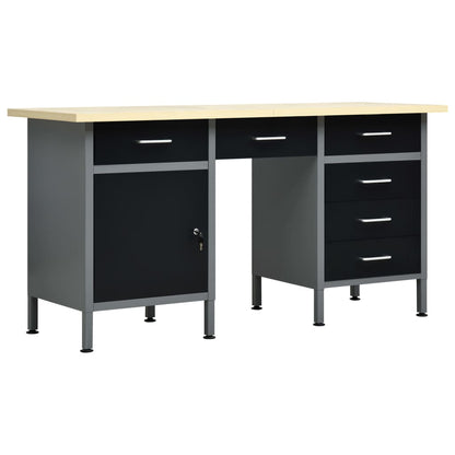 Werkbank – Werktafel – Klusbank – Werkbank Met Laden – Zwarte Werkbank – Stalen Frame – 160x60 cm Werkblad – 6 Laden Met Kogelgelagers