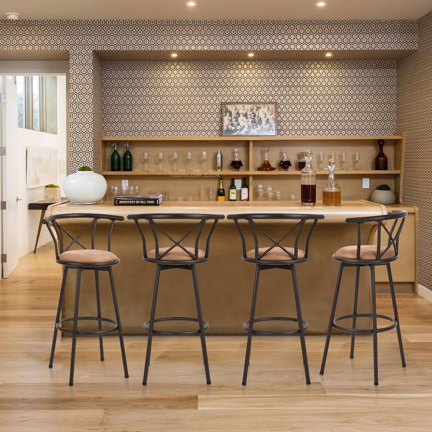 Barstoelen – Barstoelen Met Rugleuning – Keukenstoelen – Barkrukken – Draaistoelen – 63 cm Zithoogte – 360° Draaibaar Met Voetsteun