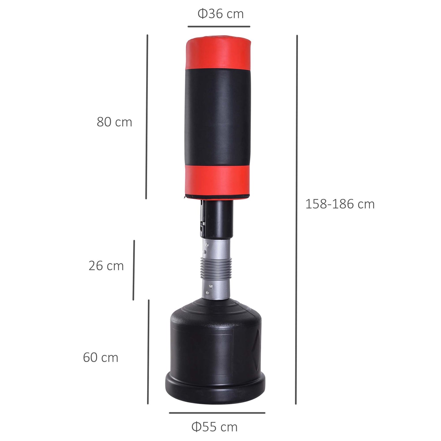Bokszak – Staande Bokszak – Bokspaal – Boksbal – Boksmachine – Verstelbare Hoogte 158-186 cm – Robuuste Basis Zand/Water Vulbaar