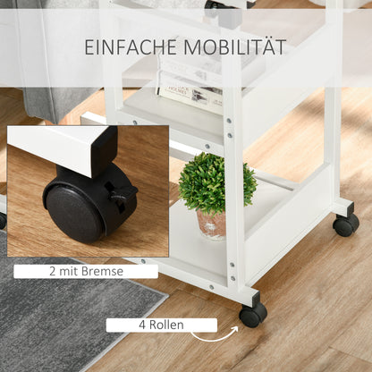 Zijtafeltje – Bijzettafel – Nachtkastje – Serveerwagen – Mobiel Tafeltje – Verstelbare Hoogte 72-82 cm – Metalen Frame Met 2 Opbergrekken