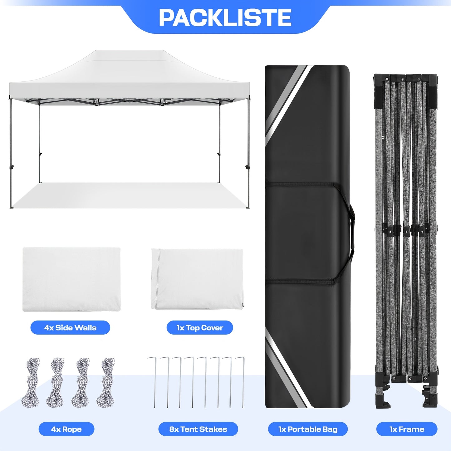 Pop-up Tent – Partytent – Buiten Tent – Gazebo – Klamboe – Zwart – 3,05x4,57 Meter – Verstelbare Hoogte – Oxford Doek