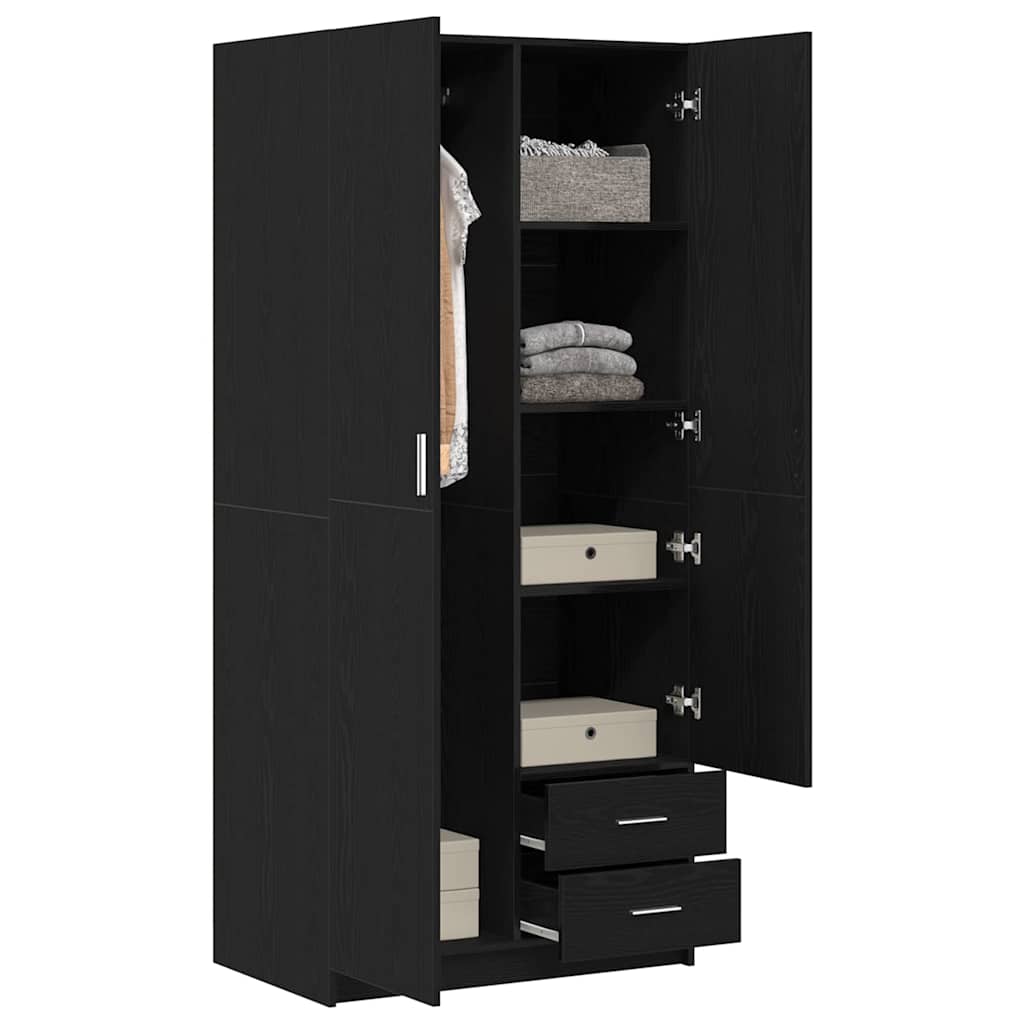 Kledingkast – Garderobekast – Opbergkast – Kleerkast – Dichte Kast – Zwarte Eikenlook – Compact 80x52x180 cm – Mat Composiethout