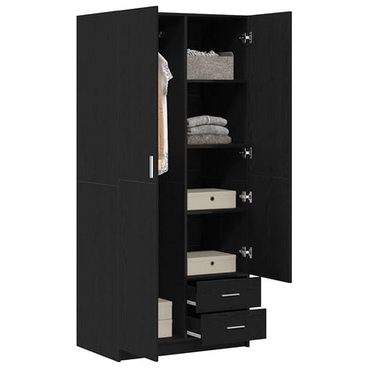 Kledingkast – Garderobekast – Opbergkast – Kleerkast – Dichte Kast – Zwarte Eikenlook – Compact 80x52x180 cm – Mat Composiethout