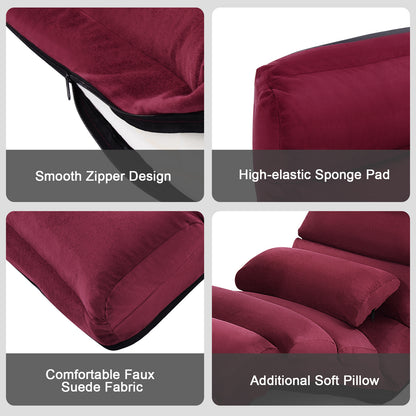 Loungestoel – Lazy Sofa – Relaxstoel – Fauteuil – Verstelbare Zitzak – 5 Posities – Faux Suède Bekleding – Compact & Lichtgewicht