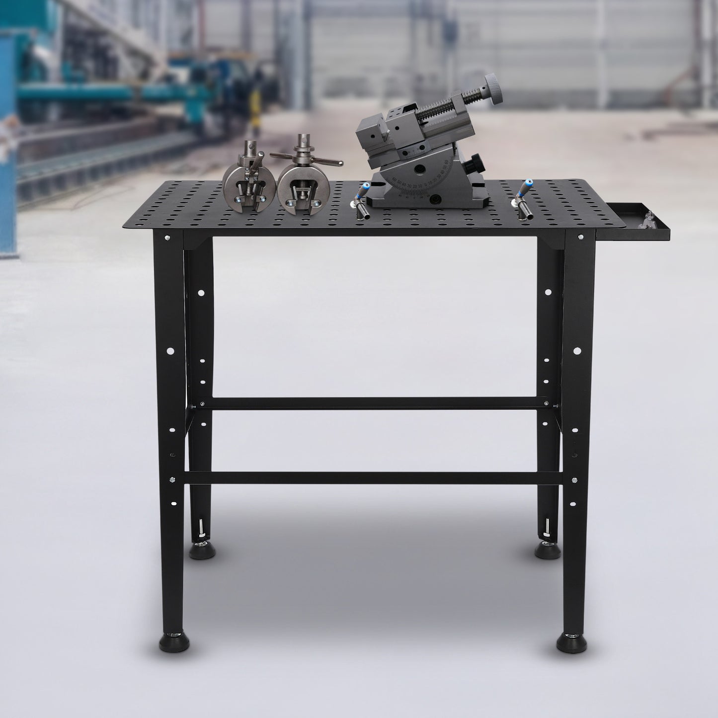 Werkbank Lassen – Werktafel – Montagebank – Lasklemtafel – Werkruimte – Verstelbare Hoogte – Draagvermogen 598,74 kg – Dubbele Opbergplank – Stalen Frame – Compact 91x61 cm – Zwart