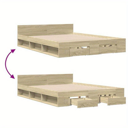 3-Laags Bedframe – Stapelbed – Hoogslaper – Slaapbank – Opbergbed – Houten Constructie – 150x200 cm – Duurzaam & Verwijderbaar – Rovere  Marrone