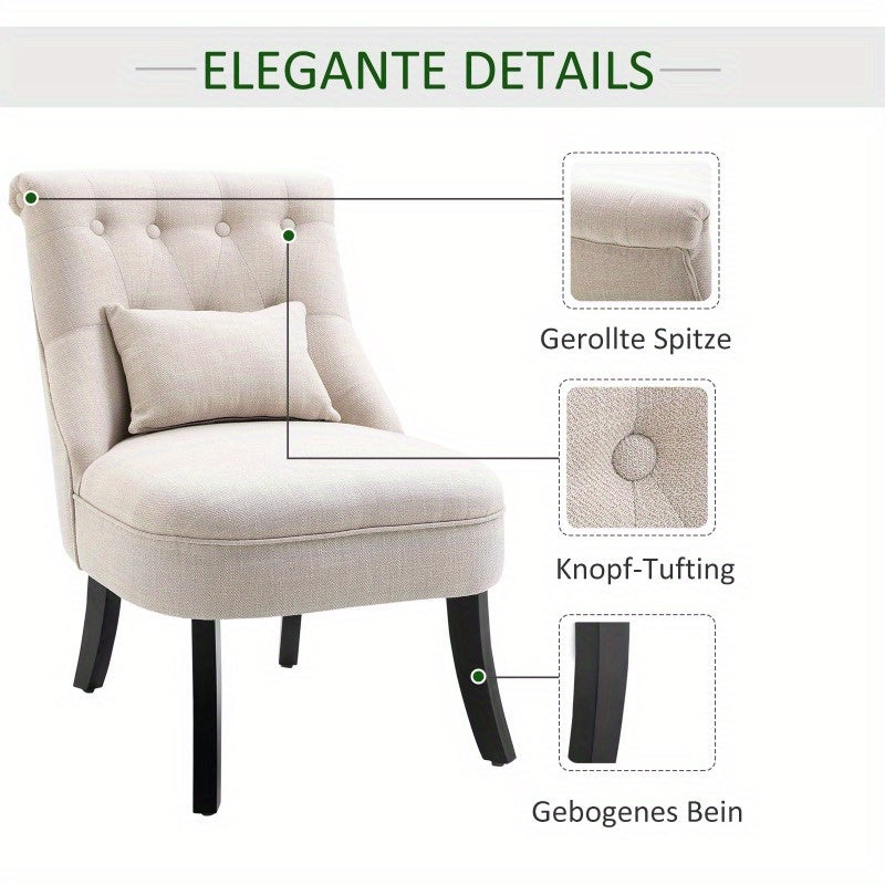 Relaxfauteuil – Relaxstoel – Lounge Chair – Fauteuil – Zetel – Linnenlook – Houten Poten – Compact Formaat – Extra Rugkussen voor Comfort