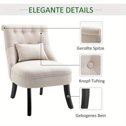 Relaxfauteuil – Relaxstoel – Lounge Chair – Fauteuil – Zetel – Linnenlook – Houten Poten – Compact Formaat – Extra Rugkussen voor Comfort