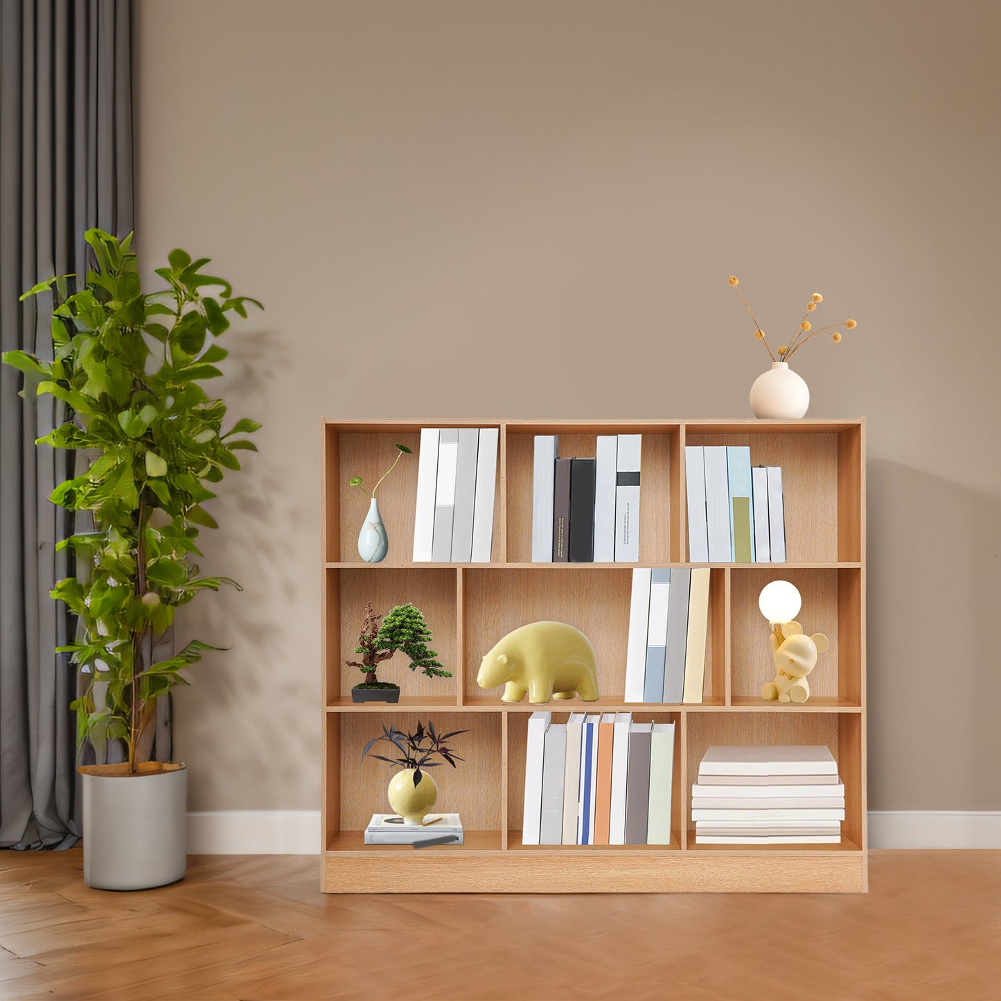Boekenkast – Boekplank – Open Kast – Stelling – Opbergkast – Modern Eiken – 9 Vakjes – 120 cm Breed – Stevig Houten Ontwerp