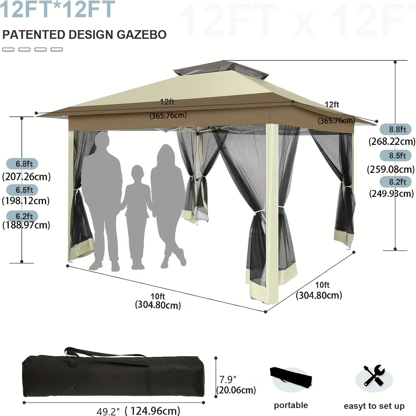 Paviljoen – Tuinpaviljoen – Pergola – Partytent – Overkapping – 3,66x3,66 Meter – Muskietennet & Dubbele Dakventilatie