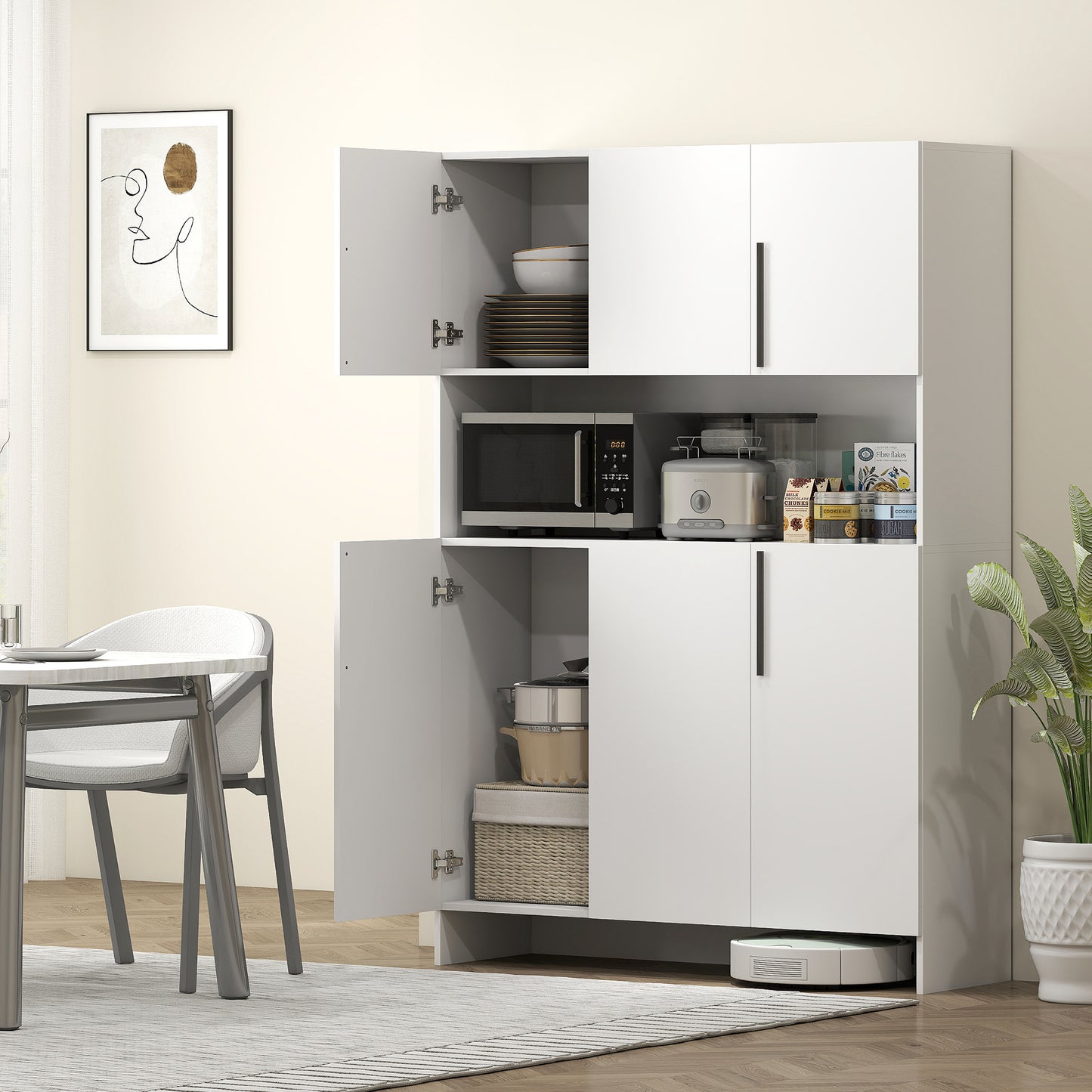 Witte Keukenkast – Opbergkast – Keukenkasten – Kast Met Deuren – Keukenkast Met Werkblad – 4 Kasten Met 6 Deuren – Stevig Spaanplaat Werkblad – 12 Soepele Scharnieren