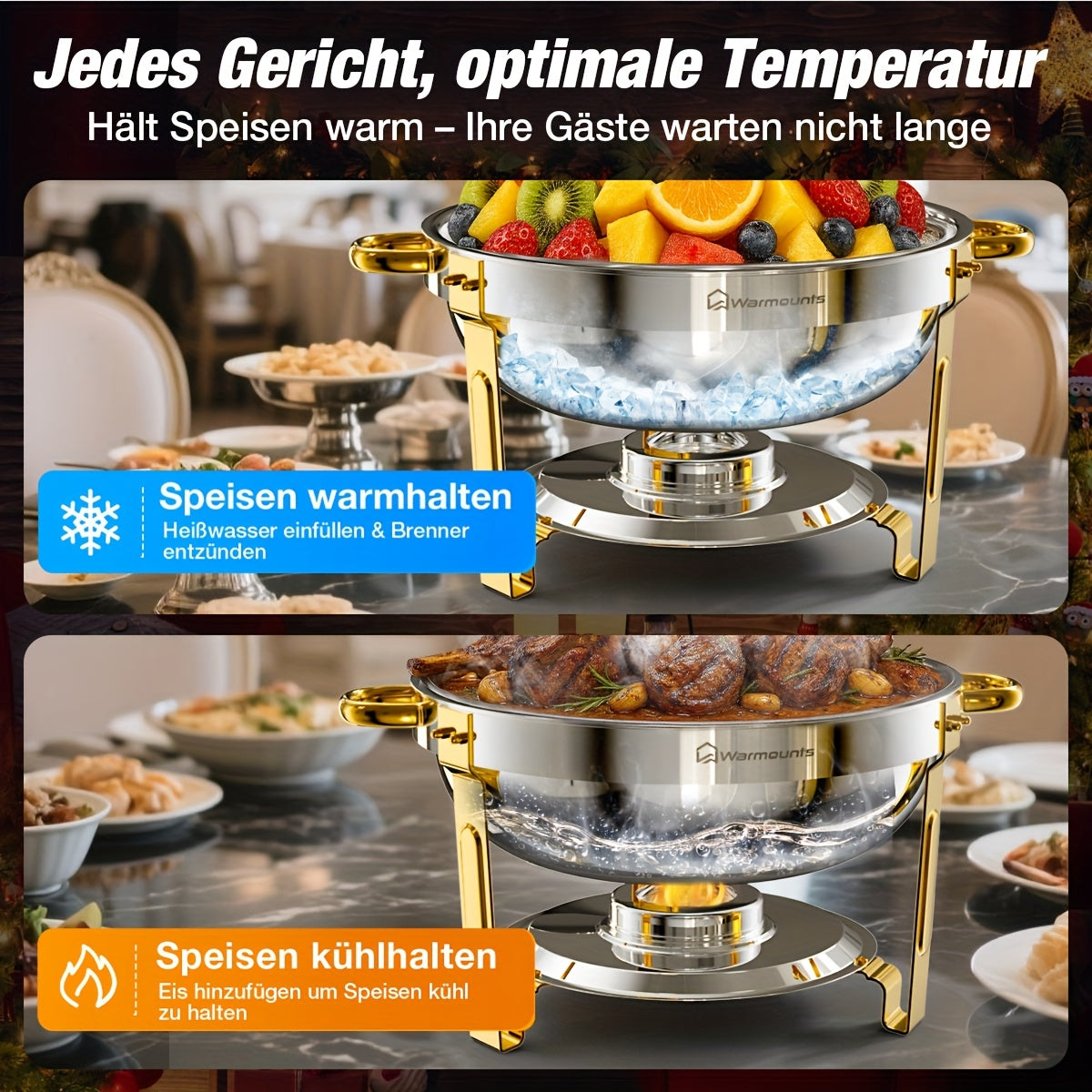 Chafing Dish Buffet Set – Warmhoudset – Buffetpan – Food Warmer – Warmhoudbak – 4-delige set – Roestvrij Staal 201 – Werkt Zonder Stroom