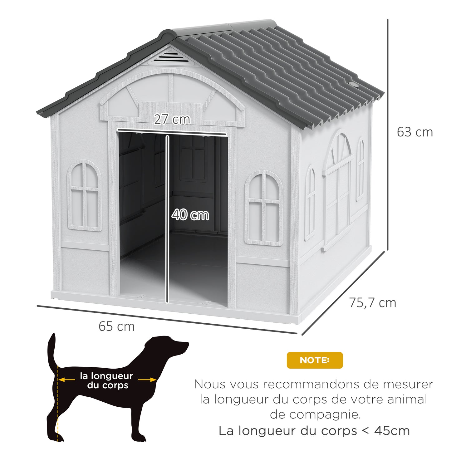 Hondenhok – Hondenkennel – Hondenhuis – Hondenbench – Hondenverblijf – Wit – Weerbestendig PP Materiaal – Ruime Afmetingen 65x75,7x63 cm