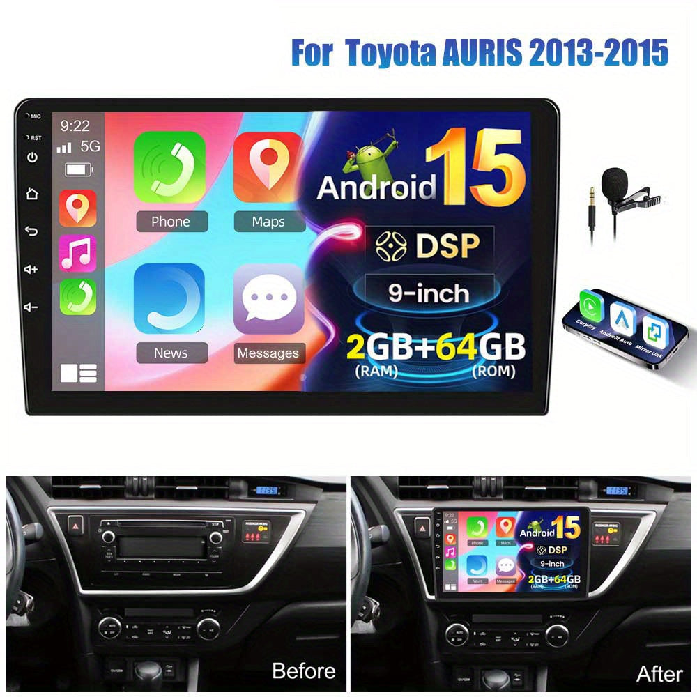 Autoradio – Car Stereo – Auto Multimedia – Navigatiesysteem – Autoplayer – Android 15.0 – Wireless CarPlay & Android Auto – 9 Inch HD IPS Touchscreen – AHD Achteruitrijcamera & Stuurwielbediening – Geschikt Voor Toyota Auris 2013-2015