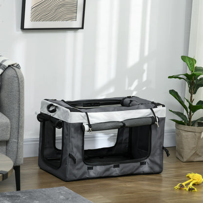 Dierenwagen – Hondenwagen – Kattenwagen – Huisdierwagen – Draagbare Mand – Stevige Stalen Frame – Ademend Gaas Met Veiligheidsharnassen – Grijs 81x58x97,5 cm