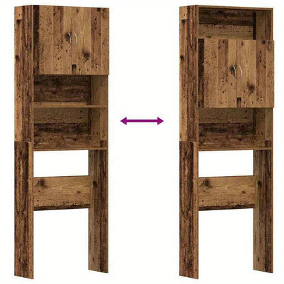 Wasmachinekast – Wasmachineombouw – Wasmachineberging – Opbergkast – Kast Voor Wasmachine – Nostalgisch Oud Hout Design – Afmetingen 64x24x190 cm – Bruin