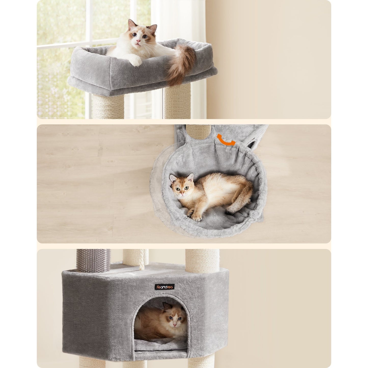 Krabpaal – Kattenboom – Krabmeubel – Kattenhuis – Krabstam – 160 cm Hoog – 9 Dikke Sisal Palen - Duifgrijs en Zwart