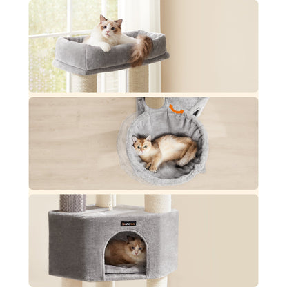 Krabpaal – Kattenboom – Krabmeubel – Kattenhuis – Krabstam – 160 cm Hoog – 9 Dikke Sisal Palen - Duifgrijs en Zwart