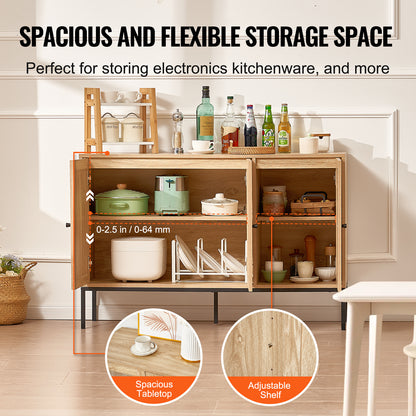 Rotan kast – Rattan kast – Opbergkast – Dressoir – Ladekast – Handgevlochten deuren – Verstelbare planken – 120 cm breed – Natuurlijk materiaal
