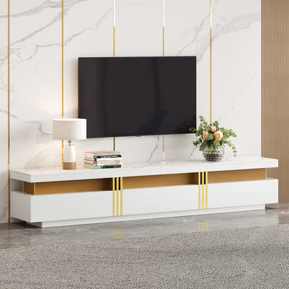 Lowboard TV-meubel – TV Meubel – TV Kast – TV Dressoir – Entertainment Center – Marmerlook – 200x40x42 cm – Geschikt Tot 90 Inch – 3 Lades – Kabelmanagement
