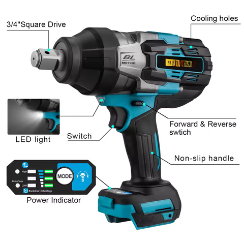 Impact Wrench - Electric Impact Wrench - Battery Impact Wrench - Impact Driver - 3100N.M Torque Brushless Electric Impact Wrench -without 18V Battery and Plug