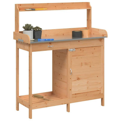Tuinwerkbank – Buitenwerkbank – Werktafel – Tuinmeubel – Tuinkast – Stevig Vurenhout – Ruim Werkblad 110,5x45 cm – Bruin