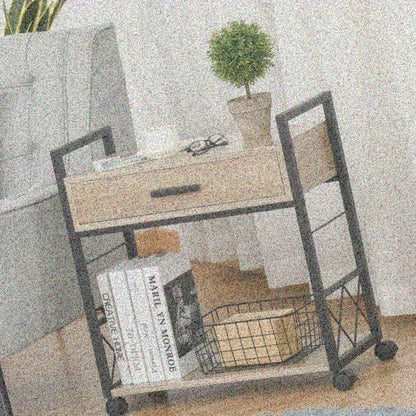 Rijdende Bijzettafel – Mobiele Tafel – Opbergtafel – Serveerwagen – Compacte Bijzetter – Met Lade – Stevig En Duurzaam – 60x30x65 cm