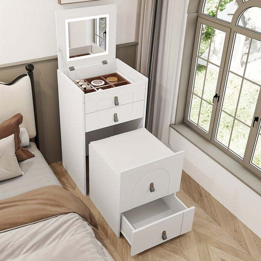 Make-up Tafel – Kaptafel – Schminktisch – Visagietafel – Make-up Meubel – Met Krukje – 3 Lades – Wit – Multifunctionele Opbergruimte – Spiegel