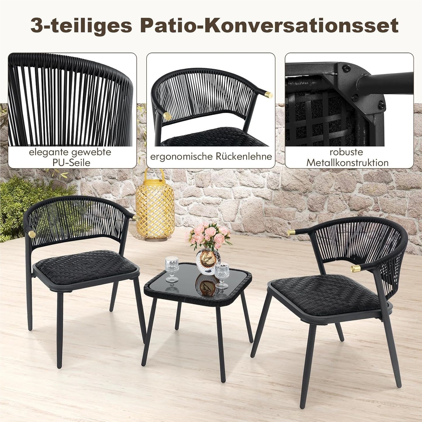 Rattan Tuinmeubelset – Balkonset – Tuinstoelen – Lounge Set – Terrasmeubilair – Sneldrogende Kussens – Weerbestendig PE-Rattan