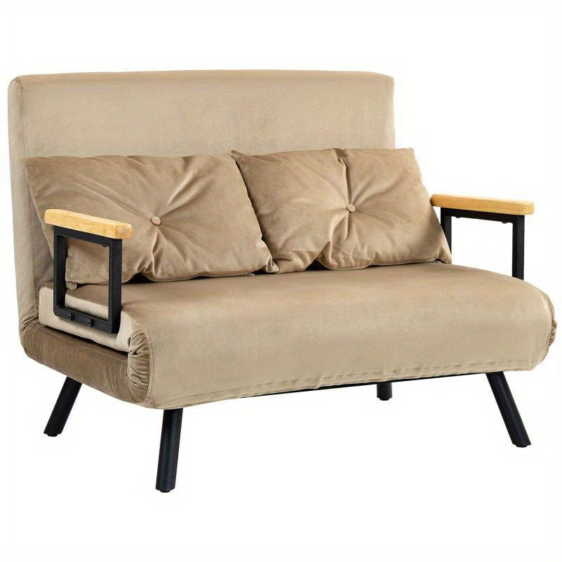 Slaapbank – Sofa Bed – Bedbank – Logeerbed – Zitslaapbank – Lichtbruin – Verstelbare Rugleuning – Fluwelen Bekleding – 102x73x81 cm – Slipvast – Zacht Comfort