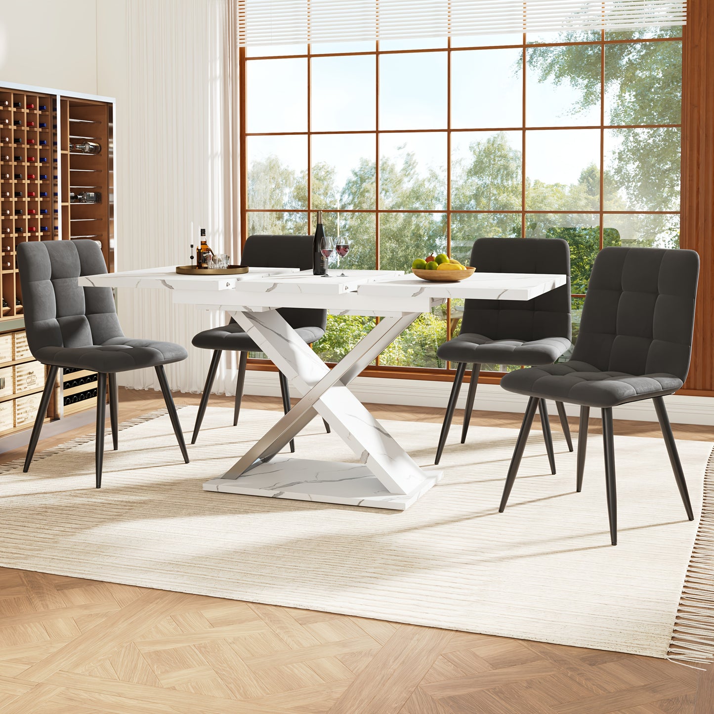 Extendable Dining Table - Heavy-Duty Metal Construction, Space-Saving Extendable design (118-157cm/4'-6"), Modern Kitchen & Living Room Table with Crossed Legs, Easy Assembly for Home, Office, Events - White, Event Furniture,