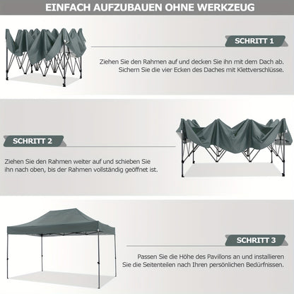 Partytent – Tuintent – Feesttent – Paviljoen – Easy-up – 3x4,5 m – Waterdicht – Met 4 Zijwanden – Stevig Versterkt Frame – Pop-up Opvouwbaar
