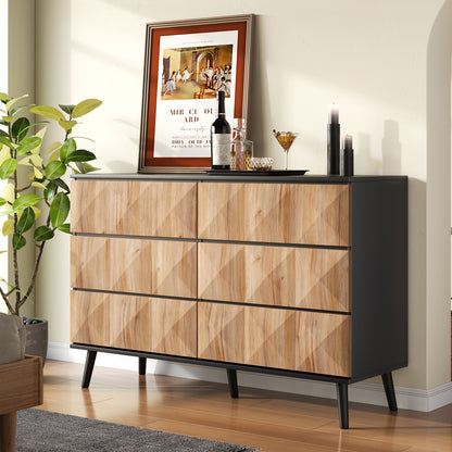 Dressoir – Opbergkast – Ladekast – Buffetkast – Kast – Modern Design – Zwart Met Natuurlijk Houtaccent – Met Lade(s) En Verhoogde Deuren – Gemakkelijk Montage – Niet-Houten Materiaal