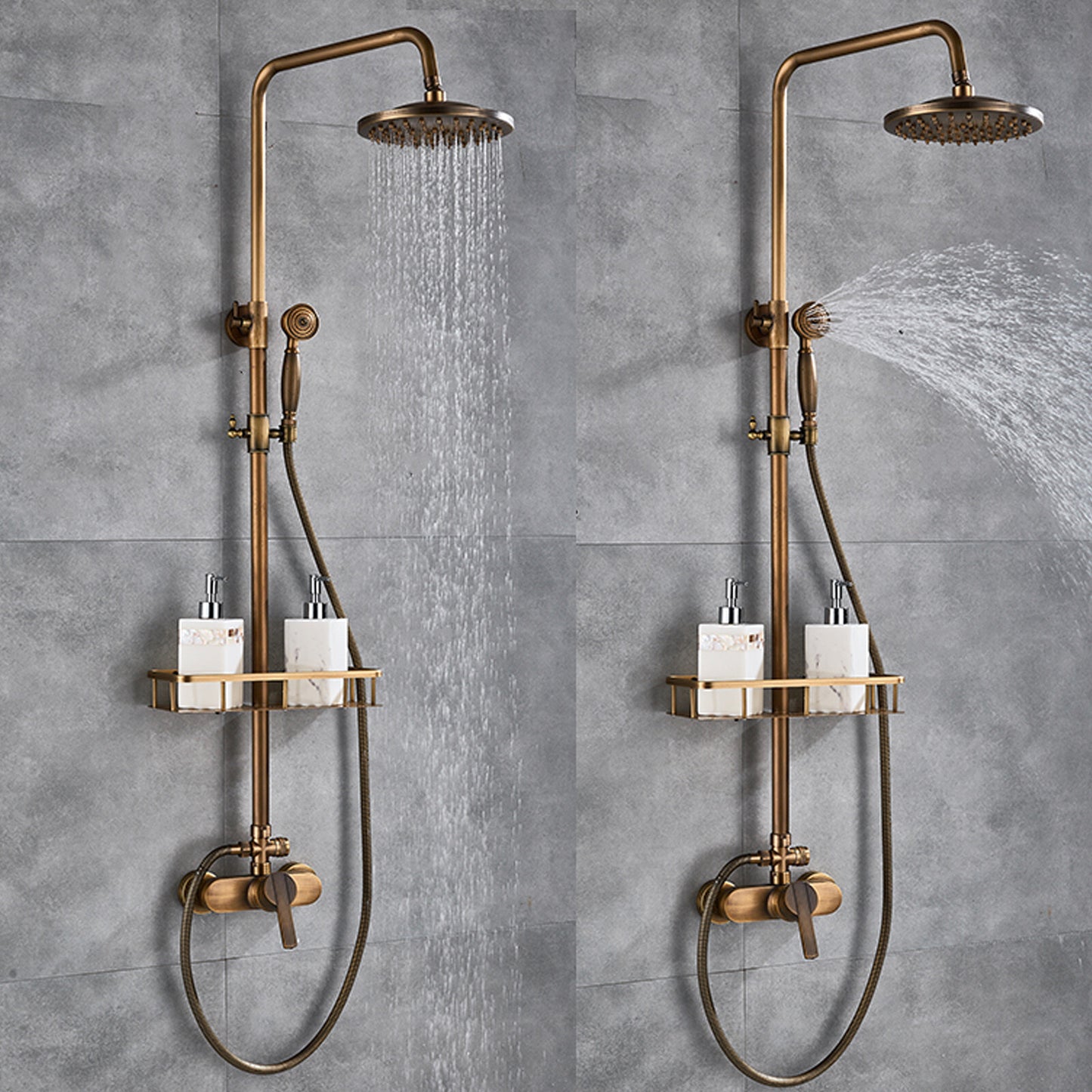 Regendouche – Doucheset – Douchekop – Douchekraan – Handdouche – Antiek Messing – Verstelbare Hoogte 75-120 cm – Messing Materiaal
