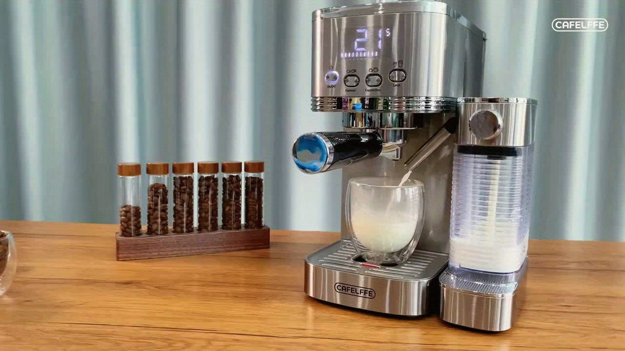CAFELFFE MK801 Semi-Automatic Espresso Machine, Featuring An Automatic Milk Frothing System For One-touch Preparation. Equipped With 20 Bar High Pressure, Self-cleaning Function, Digital Display, And Temperature Control. Idea